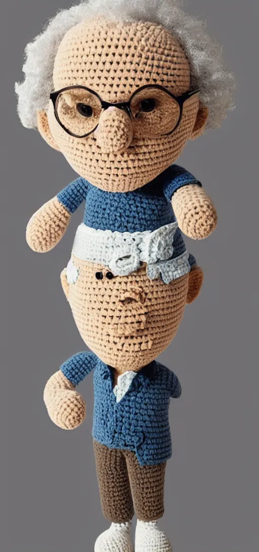 Image similar to A photorealistic Larry David crochet doll