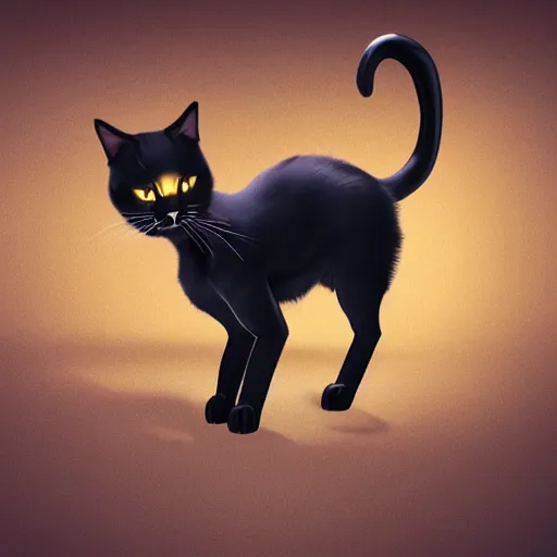 Image similar to a full-body shot of a black void cat with golden glowing eyes, fairytale, beautiful, intricate, elegant, ornate, super detailed, Octane render, reflections