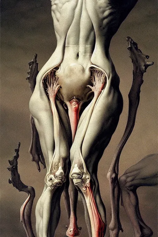 Prompt: human calf and tibia artists anatomy in the style of wayne barlowe, gustav moreau, goward, bussiere, roberto ferri, santiago caruso, luis ricardo falero, dali