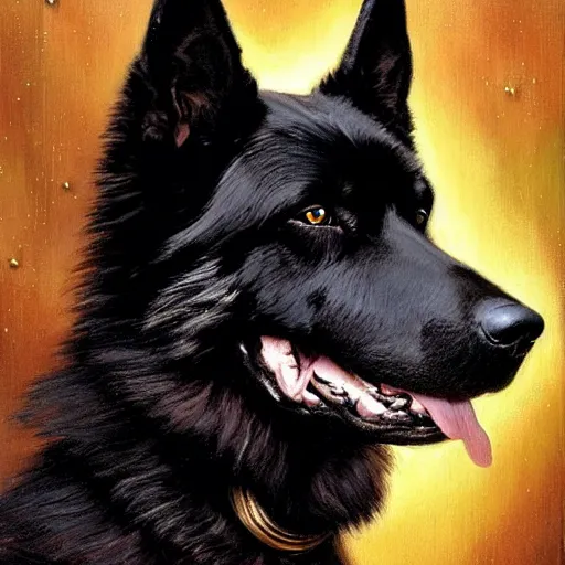 Image similar to a portrait of a black german shepard dog dogman canine star trek officer. highly detailed painting by gaston bussiere, craig mullins, j. c. leyendecker, furry