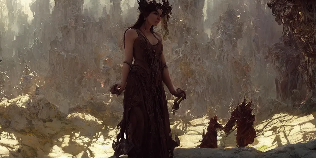 Prompt: screenshot from a fantasy movie, intricate, elegant, highly detailed, rendered in the unreal engine, greg manchess, mucha, liepke, ruan jia, jeffrey catherine jones, ridley scott