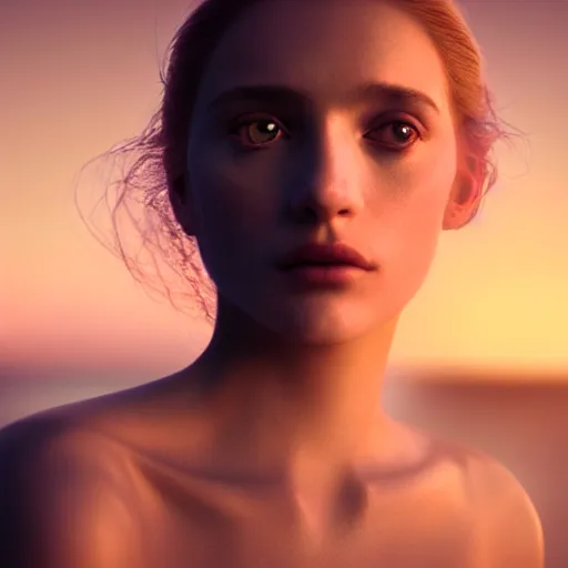 Image similar to photographic portrait of a stunningly beautiful latin renaissance female in soft dreamy light at sunset, beside the ocean, soft focus, contemporary fashion shoot, in a denis villeneuve and tim burton movie, by edward robert hughes, annie leibovitz and steve mccurry, david lazar, jimmy nelsson, extremely detailed, breathtaking, hyperrealistic, perfect face, octane render