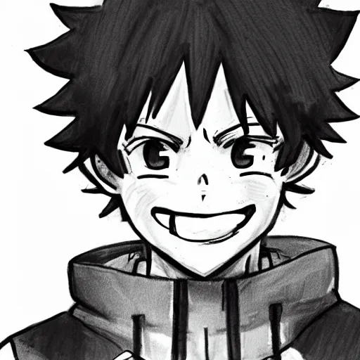 Prompt: hard sketch of happy Izuku Midoriya