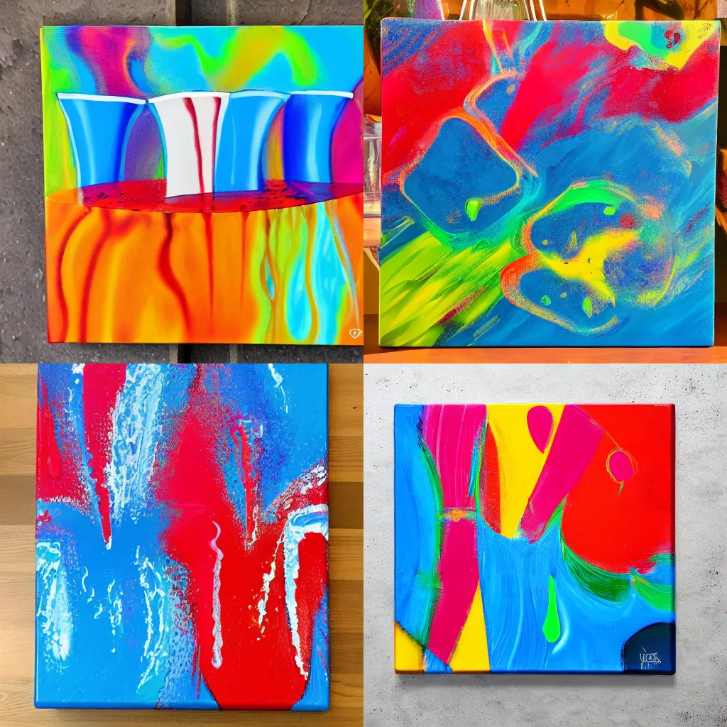 Prompt: Abstract acrylic dirty flip cup pouring in bright colors