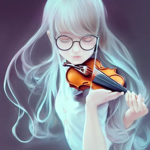 Image similar to Adorable girl, Luminescent eyes, playing the violin, highly detailed, by Range Murata, artgerm, digital illustration, beautiful, concept art, best of Artstation