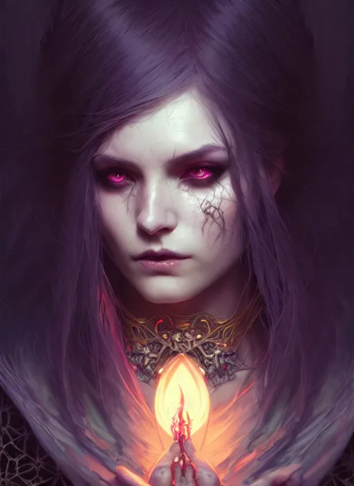 Image similar to Necromancer Sorceress, fantasy magic, undercut hairstyle, dark light night, intricate, elegant, sharp focus, illustration, highly detailed, digital painting, concept art, matte, art by WLOP and Artgerm and Greg Rutkowski and Alphonse Mucha, masterpiece