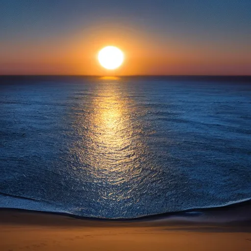 Prompt: the night sun illuminates the shores of the sea desert
