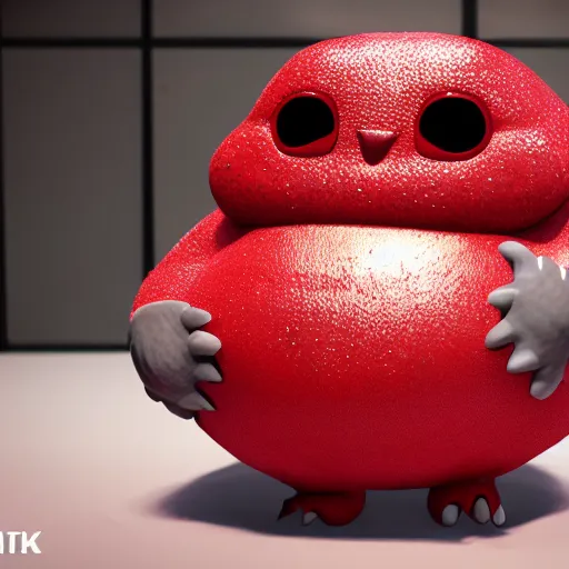 Image similar to chubby fat monster, red scales ,cute, sparkle eyes, photorealistic, wearing skirt, 4k, unrealengine,