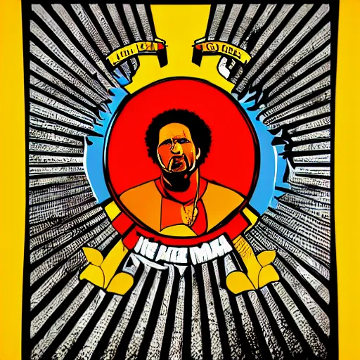 Image similar to rage against the machine, epic, vector art