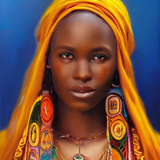 Prompt: portrait of a senegalese woman ( 3 5 ) from senegal, an oil painting by ross tran and thomas kincade