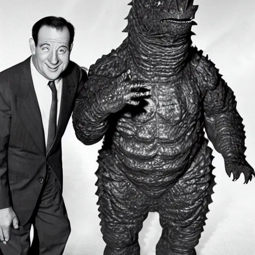 Prompt: Abbott and Costello meet Godzilla
