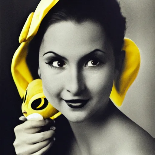 Prompt: elegant woman dressed up as pikachu, art photo in color by Annie Liebovitz and Frantisek Drtikol, digital photo, clean, sharp, smooth, glossy color photo, Nikon, Sigma art lens