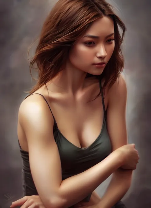 Image similar to photo of a gorgeous young woman in the style of stefan kostic, realistic, half body shot, sharp focus, 8 k high definition, insanely detailed, intricate, elegant, art by stanley lau and artgerm