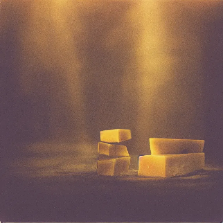Image similar to godrays casted on the cheese, film photo, soft lighting album cover, nostalgia, gradient