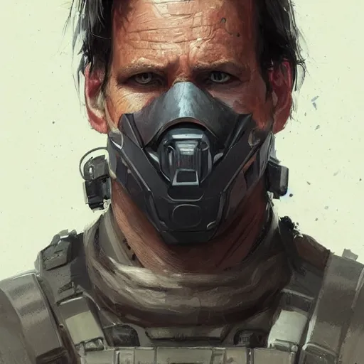 Image similar to portrait of a man by greg rutkowski, he looks like bill paxton, he is wearing a tactical gear and a superhero mask, highly detailed portrait, digital painting, artstation, concept art, smooth, sharp foccus ilustration, artstation hq