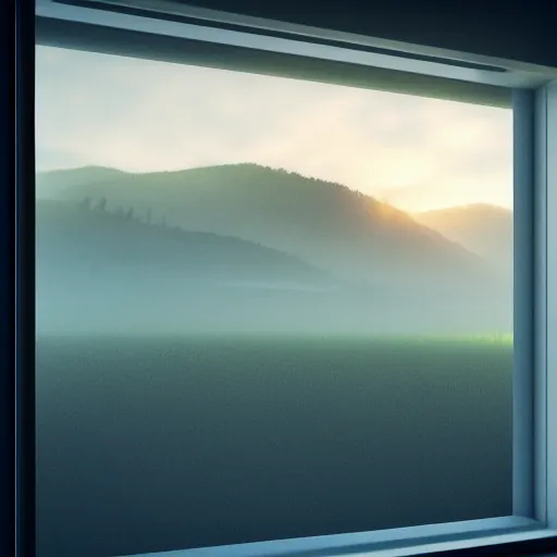 Prompt: misty morning, coffee, photorealistic, octane render, minimalist, morning dew, mountains on the window