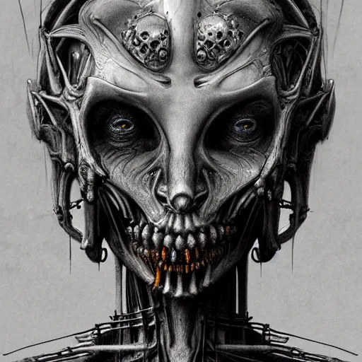 Image similar to a portrait of a beautiful biomechanical queen of necropolis, horror concept art by giger and beksinski and szukalski, digital art, highly detailed, intricate, sci-fi, sharp focus, Trending on Artstation HQ, deviantart, unreal engine 5, 4K UHD image