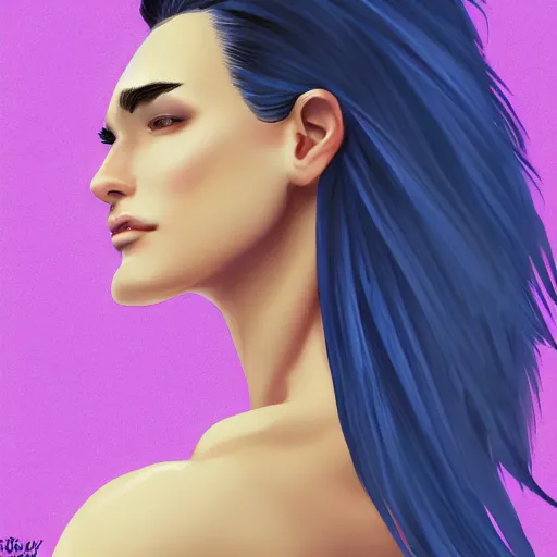 Prompt: a stunning upper body portrait of a beautiful woman with navy blue hair blowing in the wind by marvel comics, digital art, trending on artstation