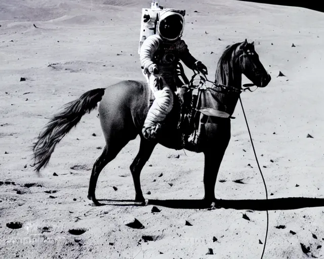 Prompt: photograph of an astronaut riding a horse on the moon