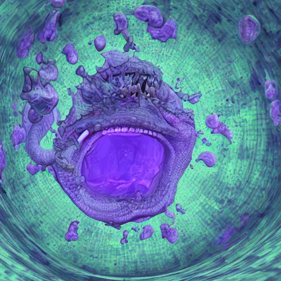 Image similar to detailed shot of inside a cavernous living stomach, the walls purple and pulsing, lots of acid pooling up on the floor, digesting and dissolving a small dragon as it thrashes in acid, food pov, micro pov, vore, digital art, furry art, anthro art, high quality, 8k 3D realistic, macro art, micro art, Furaffinity, Deviantart, Eka's Portal, G6