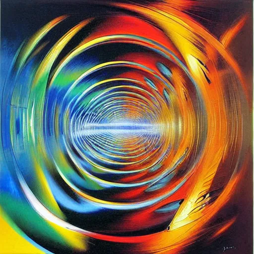 Image similar to abstract art representing momentum, oil painting by john berkey and gabriel dawe, masterwork