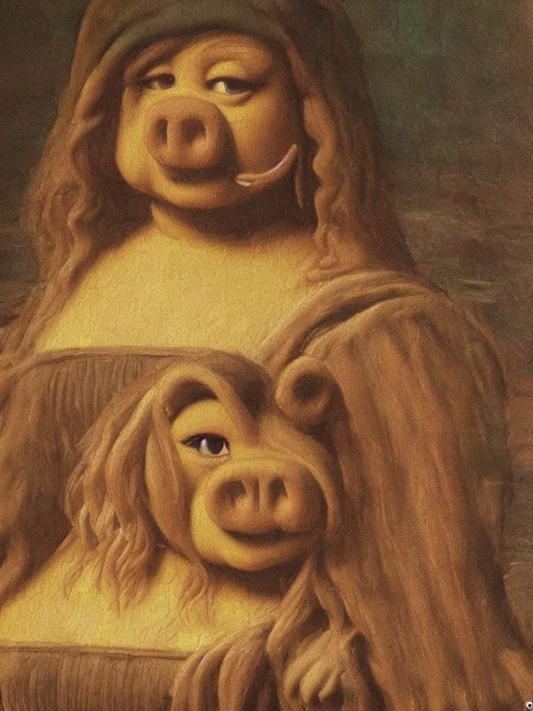 Image similar to Miss Piggy as the Mona Lisa painting by Leonardo da Vinci, ultra detailed, 8k ultrarealistic