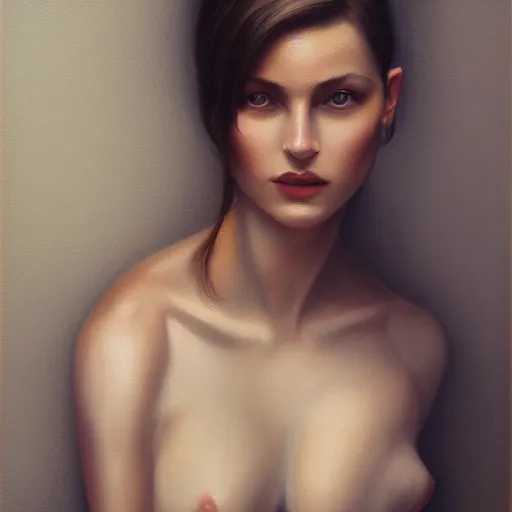 Image similar to a beautiful toned woman, aesthetic, oil painting, pale colors, high detail, 8 k, wide angle, trending on artstation,