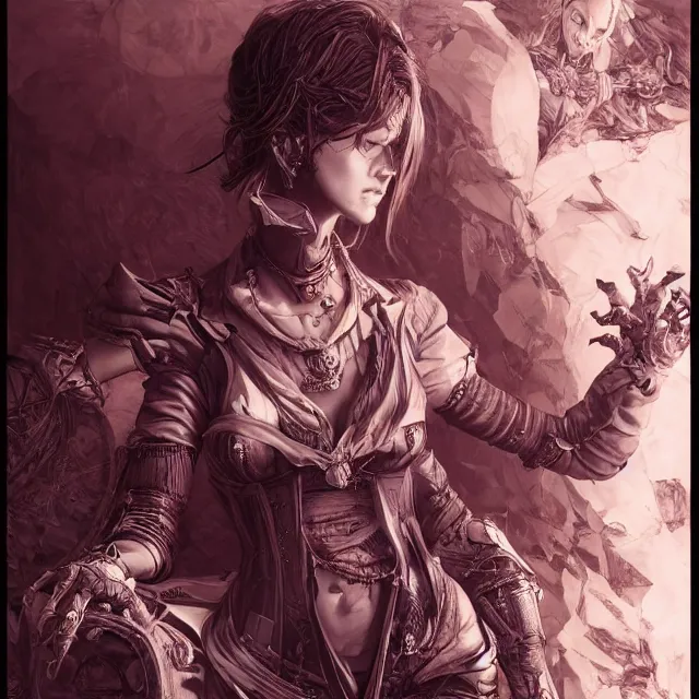 Image similar to the portrait of neutral evil fallen female dark knight vagabond as absurdly beautiful, gorgeous, elegant, sophisticated, woman, an ultrafine hyperdetailed illustration by kim jung gi, irakli nadar, intricate linework, bright colors, octopath traveler, final fantasy, unreal engine 5 highly rendered, global illumination, radiant light, detailed and intricate environment