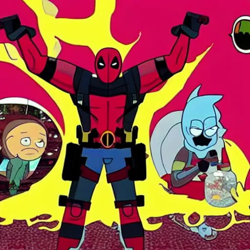 Image similar to deadpool in rick and morty 4 k detailed