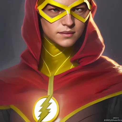 Image similar to Melissa Benoist as Kid Flash, western, D&D, fantasy, intricate, elegant, highly detailed, digital painting, artstation, concept art, matte, sharp focus, illustration, art by Artgerm and Greg Rutkowski and Alphonse Mucha