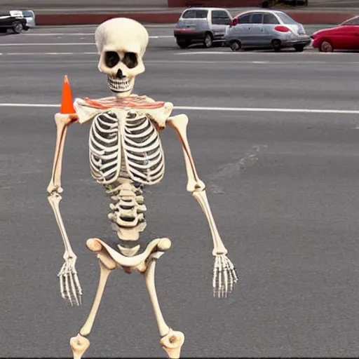 Image similar to a skeleton with hands that looks like traffic - cones