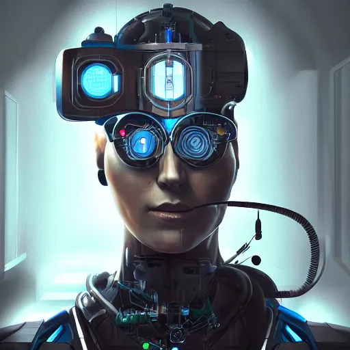 Prompt: portrait of cyborg scientist by jama jurabaev, cyberpunk, extremely detailed, trending on artstation, high quality, brush stroke