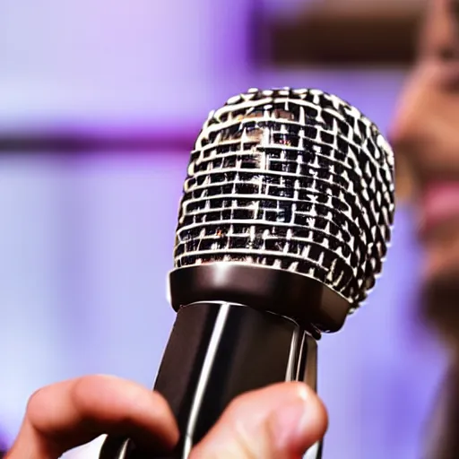 Image similar to a person interviewing a microphone