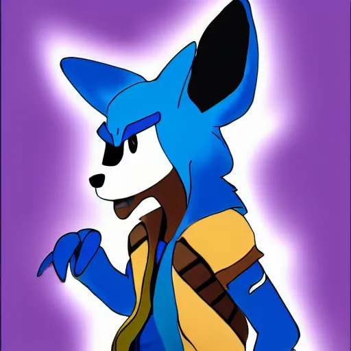 Prompt: anthro furry lucario wearing hoody