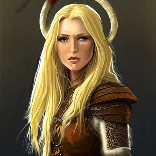 Prompt: beautiful viking woman, blonde, tall, d & d, concept art, fantasy. in the style of steve argyle