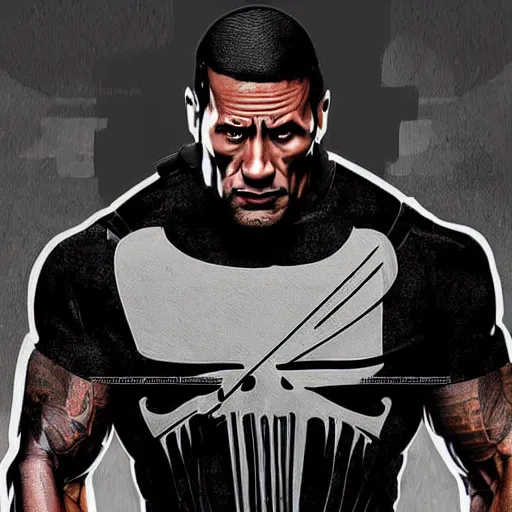 Image similar to Dwayne Johnson in the punisher digital art 4k detailed super realistic