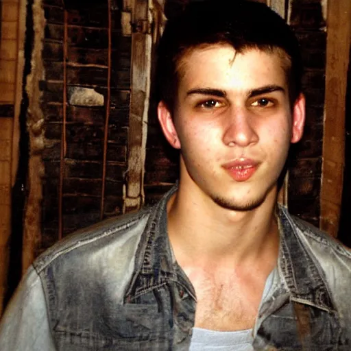 Prompt: an extremely handsome rebellious hot young dude, 2 0 0 2 photo