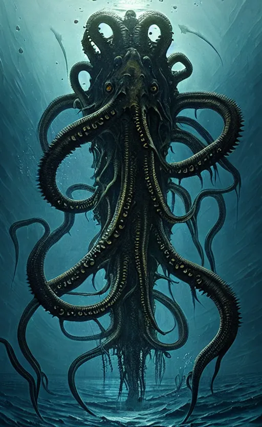 dark horror, aquatic creature, sea monster, tentacles, | Stable ...