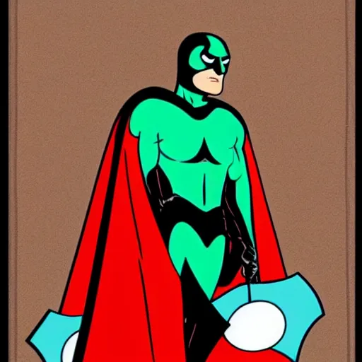 Prompt: Nite-Owl from Watchmen standing in an alleyway with his arms crossed and his cape blowing in the wind, in the style of Bruce Timm, Bruce Timm art, Bruce Timm artwork