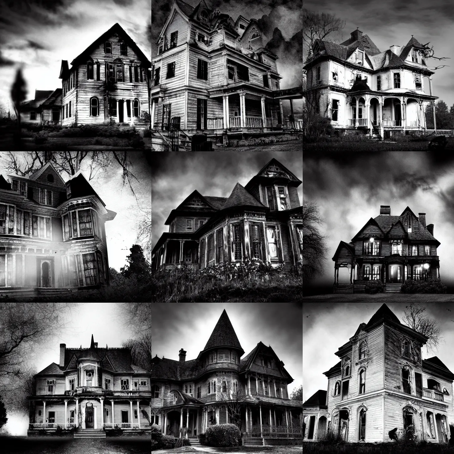 Prompt: beautiful cinematography of a black and white haunted house movie
