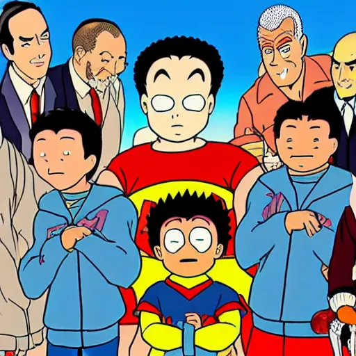 Prompt: A still from the Seinfeld TV Show, in the style of Akira Toriyama, anime