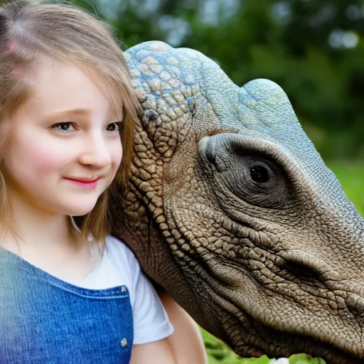 Image similar to girl with a pet triceratops, cute, uhd, 8k, award winning,