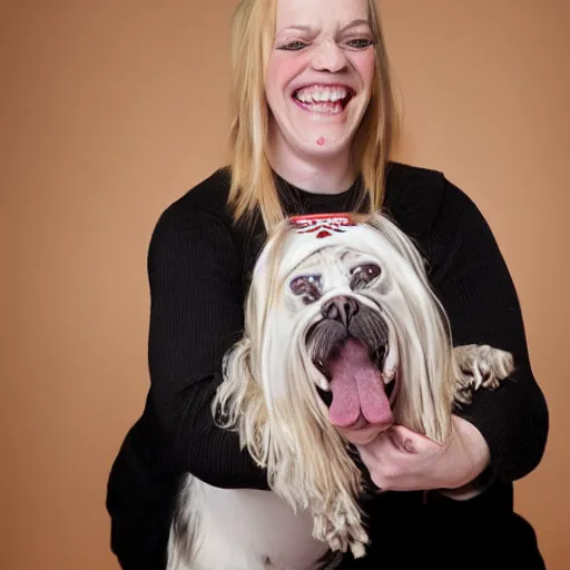 Image similar to worlds ugliest women with her ugly dog, studio photography