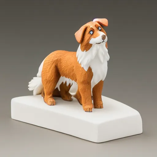 Prompt: australian shepherd anime figurine, soft studio light