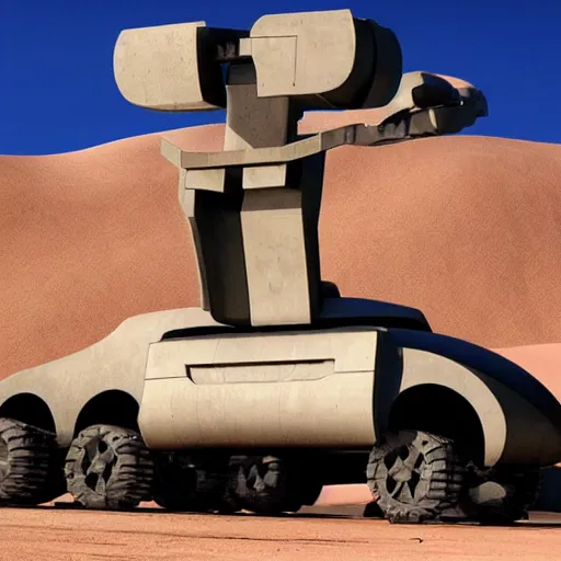 Image similar to SciFi industrial futuristic Brutalism brutalistic huge carrying vehicle desert