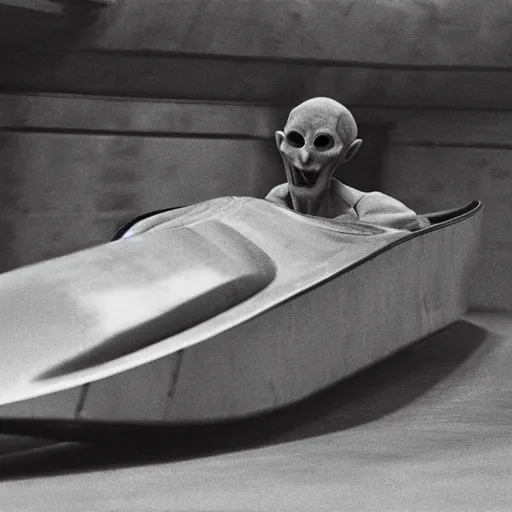 Image similar to portrait of nosferatu is doing bobsleigh alone, sport photography
