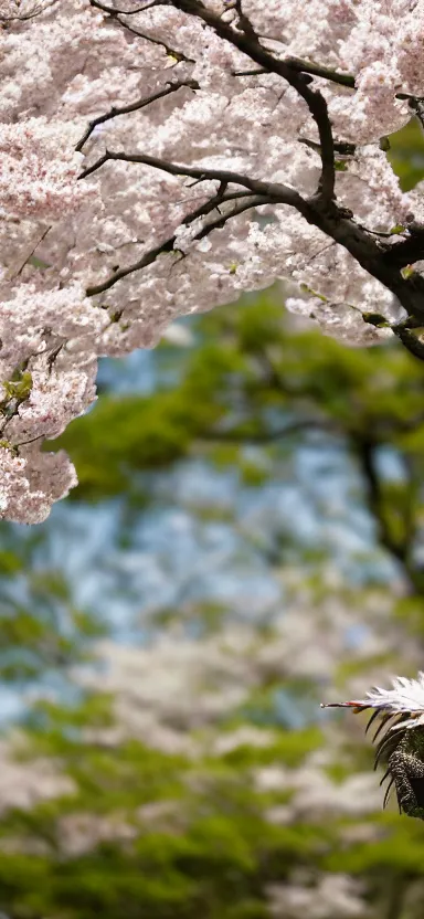 Image similar to aerial photo of dragon at a sakura tree, side shot, by shunji dodo, 8 k resolution, high quality ”