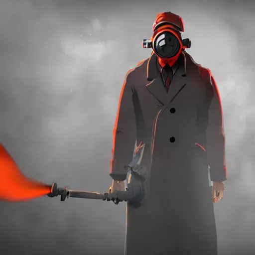 Image similar to hooden villain wearing a gas mask with red goggles, smoke coming out of his long coat, dark background, wall with graffiti, unreal engine 5, ultra realistic, detailed, fog, studio ghibli inspired,