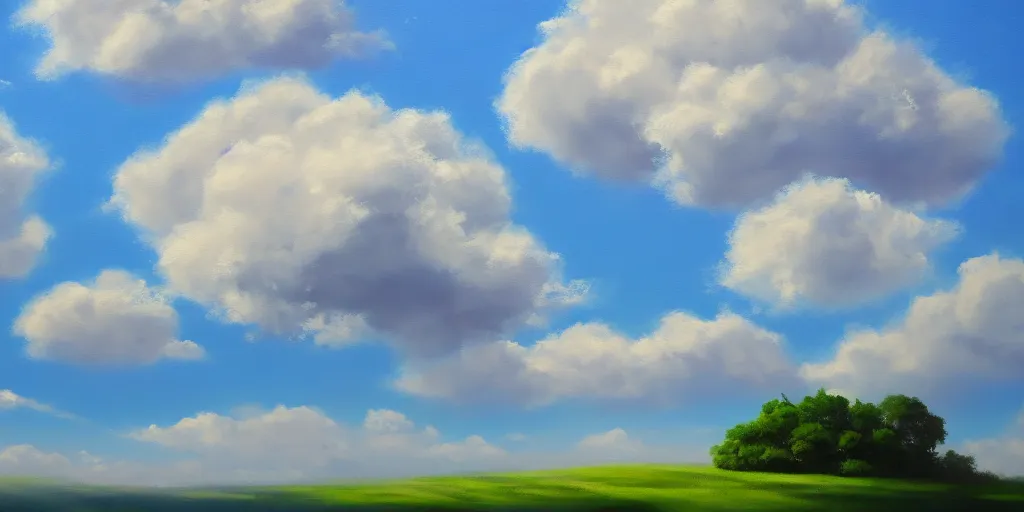 Image similar to peaceful puffy clouds, mate painting, concept art, 4K