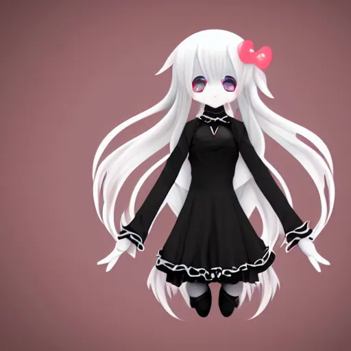 Prompt: cute fumo plush of a gothic maiden in a black on black uniform, laces and ribbons, soft shadow, anime girl, vray, symmetry, white frame